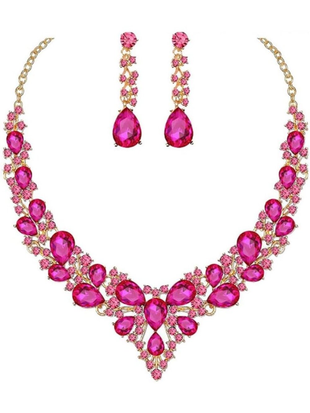 Chunky Clear Crystal Statement Necklace & Earrings Set - Sparkling Rhinestone